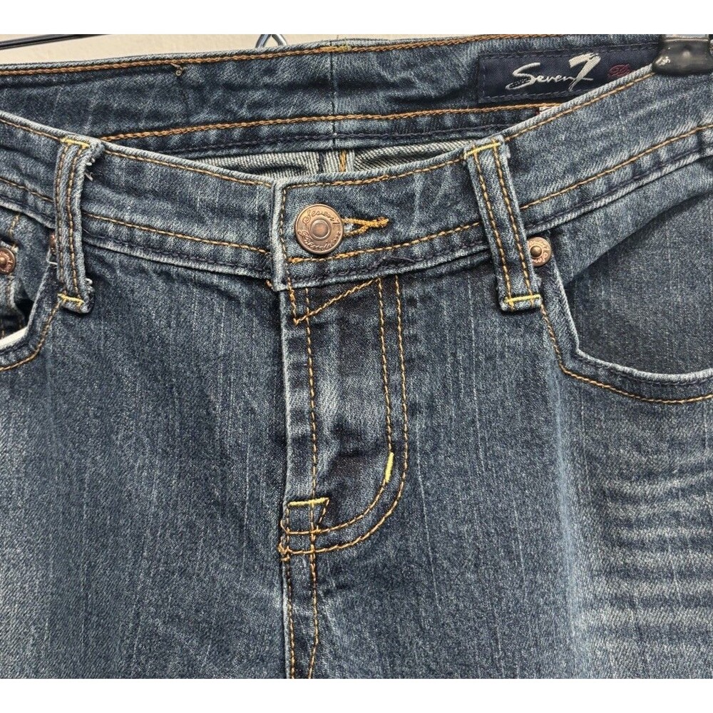 VTG Seven7 Size 29x31 Low Rise Flare Jeans Embroidered Pockets Denim Y2K - Picture 2 of 11